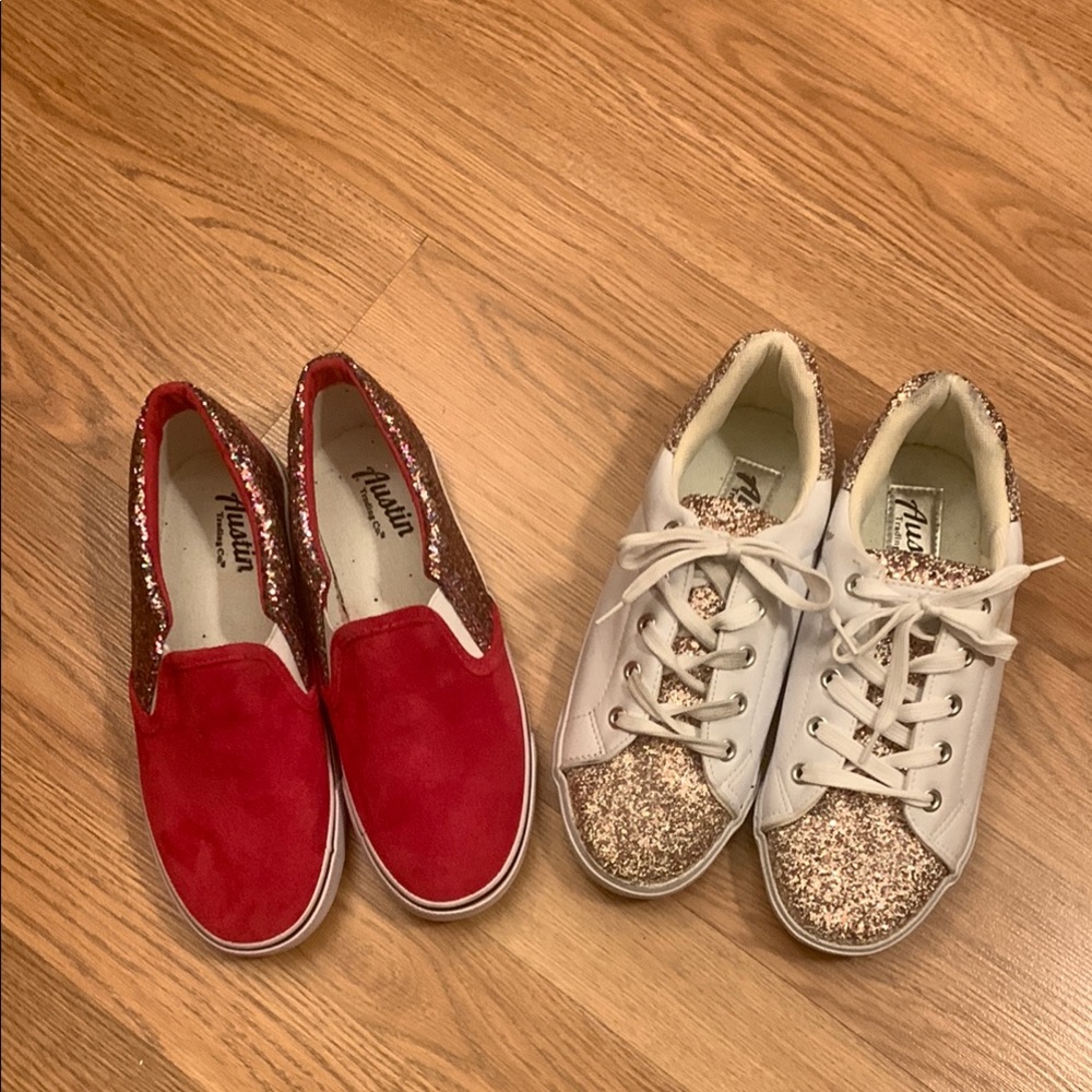 Red and White Glitter Sneakers